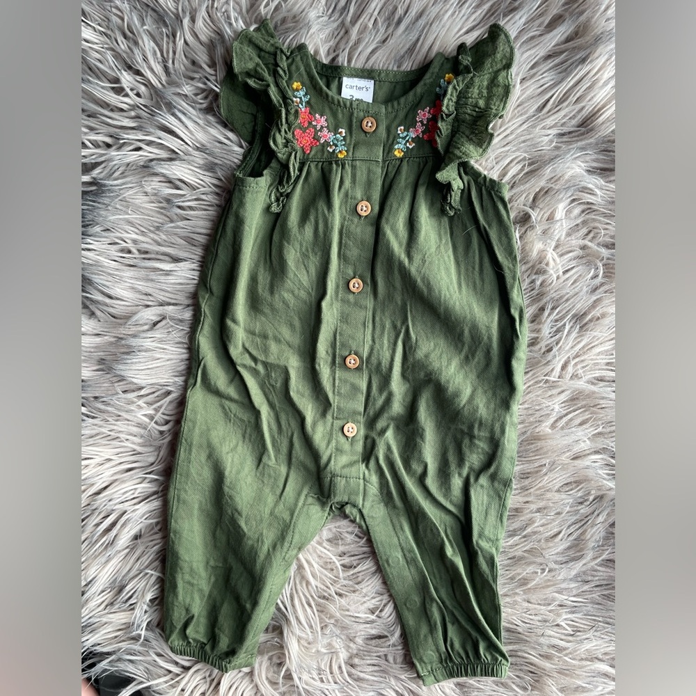 Carter's Green Embroidered Kids Romper